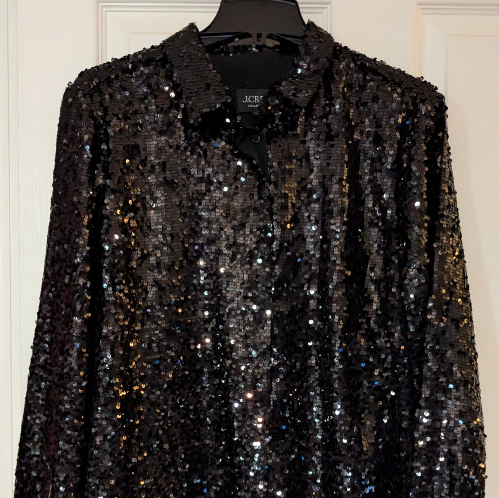 J. Crew Collection Sequined Shirt 14 Black